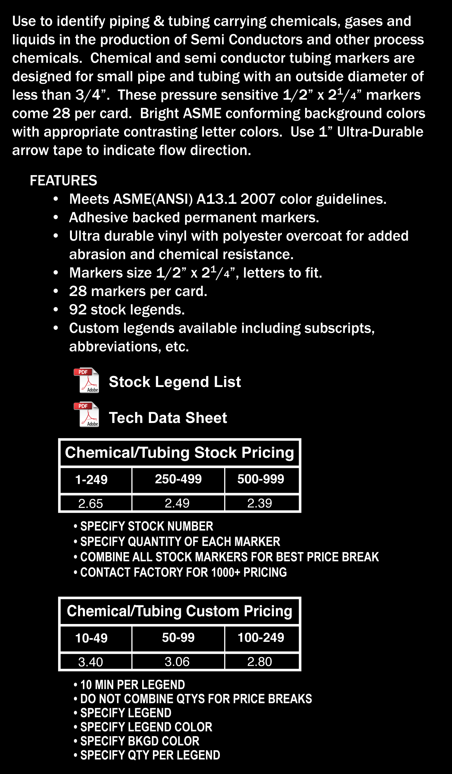 Chemical/Tubing Ultra Durable Self-Stick Pipemarkers